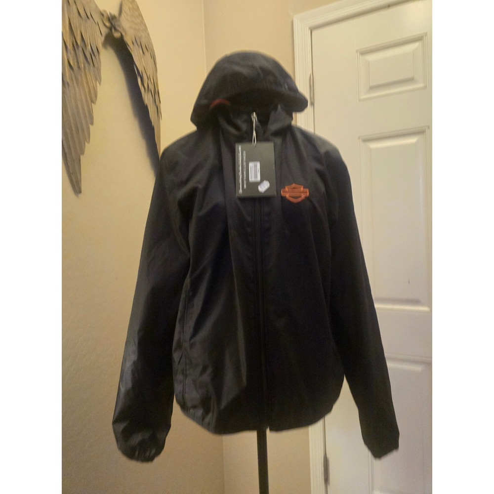 Harley-Davidson Mens Black Hooded Windbreaker Jacket Mesh Lined NWT